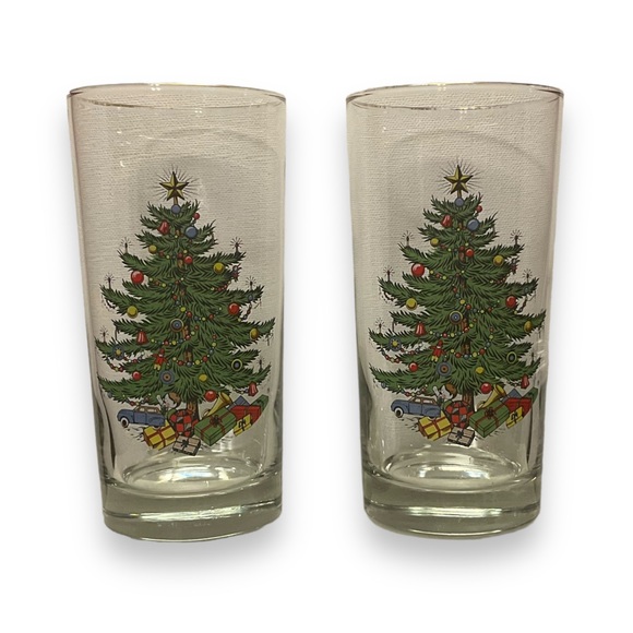 Cuthbertson Dining Pair Vintage Christmas Tree Glasses Cuthbertson Tall Drinking 22kt Gold